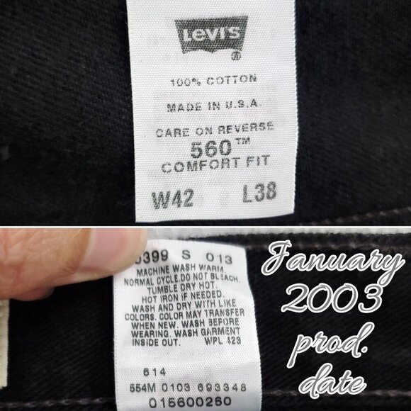 Levi's 560 Jeans Vintage Comfort Fit USA Black Denim Y2K Men "42x38" Real 44x38 - Picture 4 of 12